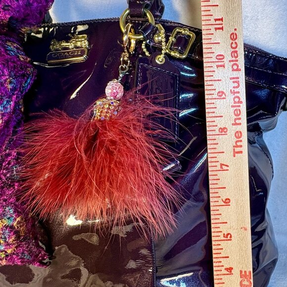 Coach Madison Lindsey Satchel in Deep Purple Patent Leather with Scarf and Charm - Picture 9 of 12